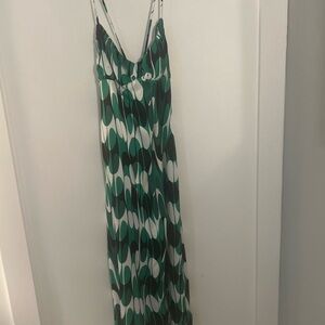 Zara Camisole Green and White Patterned Maxi Dress